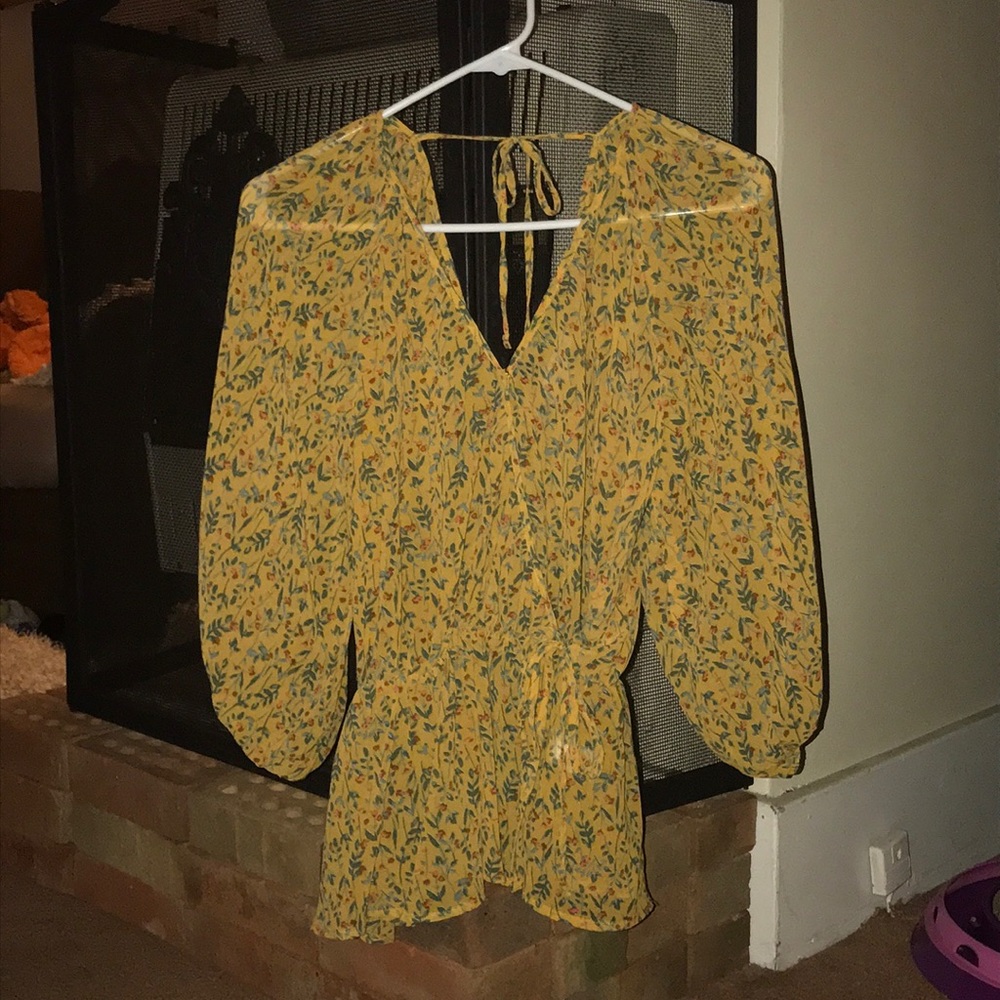 Ophelia Roe Sheer Yellow Wrap Blouse